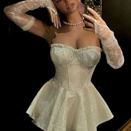 Lace Jacquard Tube Dress with High Waist and Princess Cut