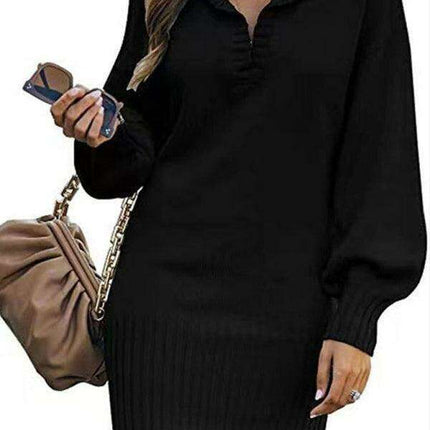 Elegant Lantern Sleeve Knit Sweater and Skirt Set