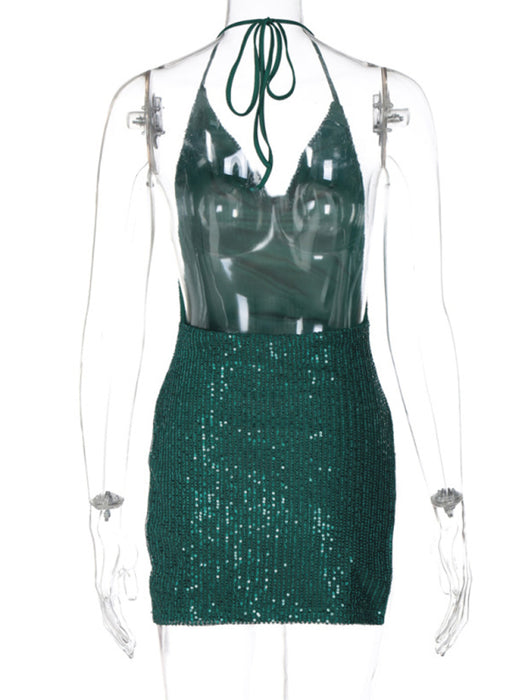 Sultry Open-Back Halter Neck Mini Dress for Women