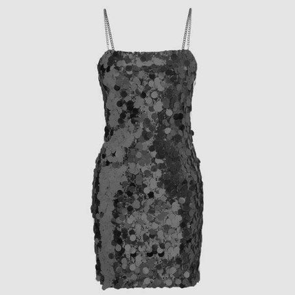 Glamorous Chain Sequined Asymmetrical Dress with Alluring Detail