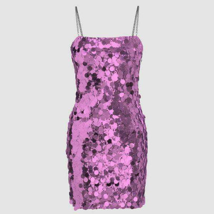 Glamorous Chain Sequined Asymmetrical Dress with Alluring Detail