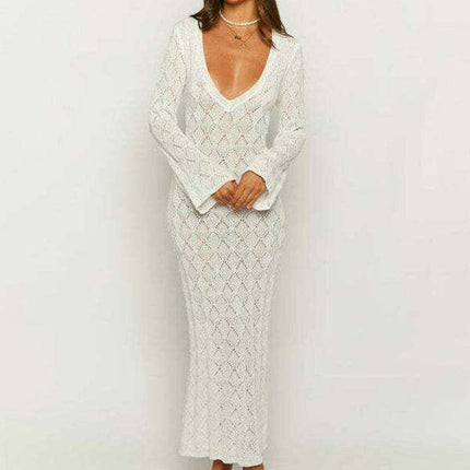 Seductive Backless Knit Dress with V-Neck Detail