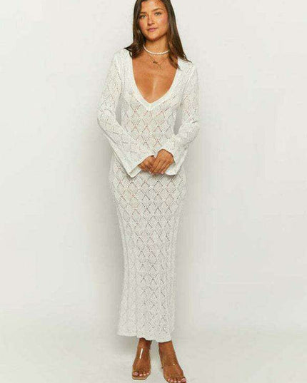 Seductive Backless Knit Dress with V-Neck Detail