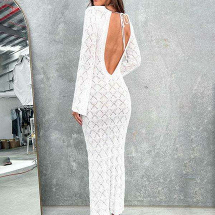 Seductive Backless Knit Dress with V-Neck Detail