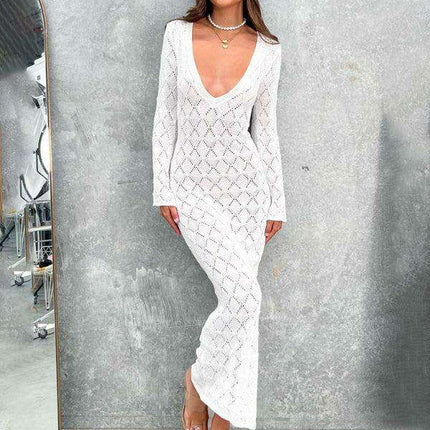 Seductive Backless Knit Dress with V-Neck Detail