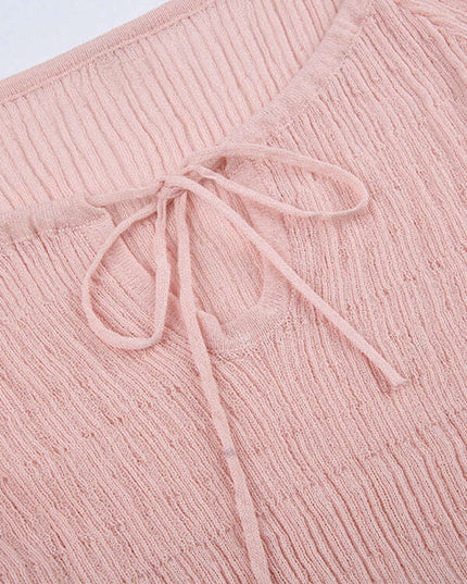 Casual Ribbed Knit Top with Ruffled Hem