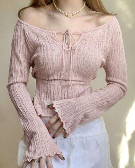 Casual Ribbed Knit Top with Ruffled Hem