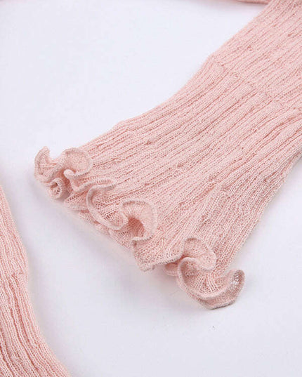 Casual Ribbed Knit Top with Ruffled Hem