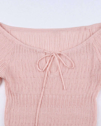 Casual Ribbed Knit Top with Ruffled Hem