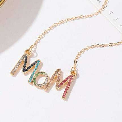 MOM letter necklace creative colored diamond English letter clavicle chain Mother's Day gift