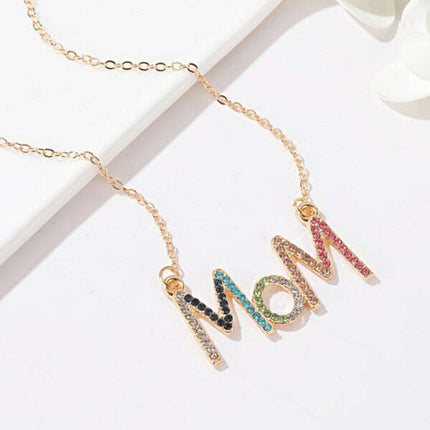 MOM letter necklace creative colored diamond English letter clavicle chain Mother's Day gift