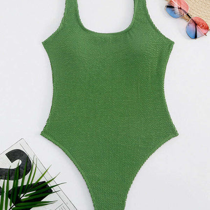 Women's Candy Color Fluorescent Pleated Fabric One-Piece Swimsuit