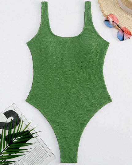 Women's Candy Color Fluorescent Pleated Fabric One-Piece Swimsuit