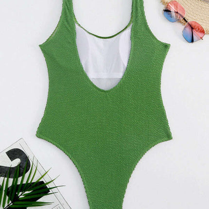 Women's Candy Color Fluorescent Pleated Fabric One-Piece Swimsuit