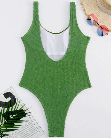 Women's Candy Color Fluorescent Pleated Fabric One-Piece Swimsuit