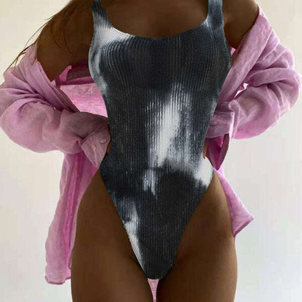 Women's Candy Color Fluorescent Pleated Fabric One-Piece Swimsuit