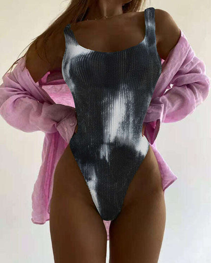 Women's Candy Color Fluorescent Pleated Fabric One-Piece Swimsuit