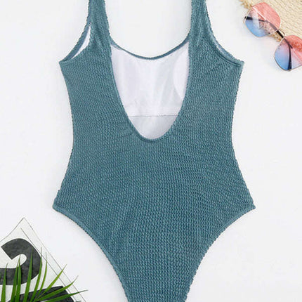 Women's Candy Color Fluorescent Pleated Fabric One-Piece Swimsuit