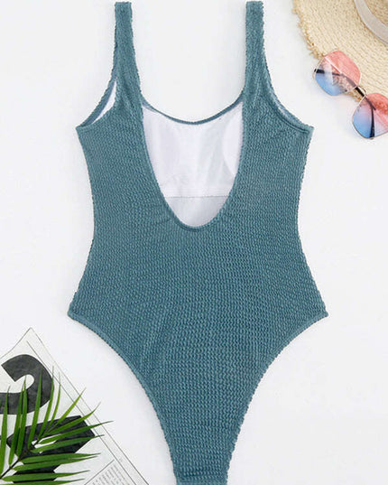 Women's Candy Color Fluorescent Pleated Fabric One-Piece Swimsuit