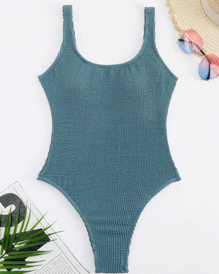 Women's Candy Color Fluorescent Pleated Fabric One-Piece Swimsuit