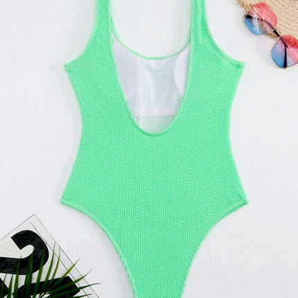Women's Candy Color Fluorescent Pleated Fabric One-Piece Swimsuit