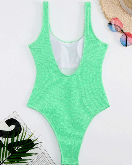 Women's Candy Color Fluorescent Pleated Fabric One-Piece Swimsuit
