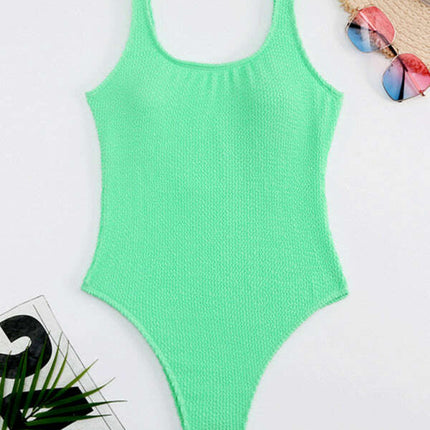 Women's Candy Color Fluorescent Pleated Fabric One-Piece Swimsuit