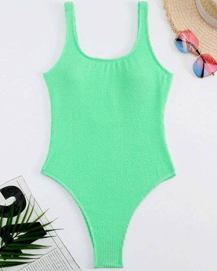 Women's Candy Color Fluorescent Pleated Fabric One-Piece Swimsuit