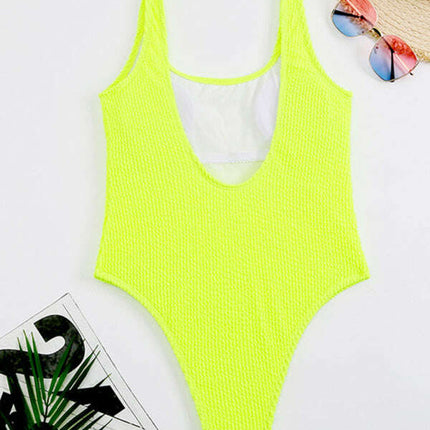 Women's Candy Color Fluorescent Pleated Fabric One-Piece Swimsuit