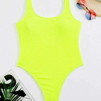 Women's Candy Color Fluorescent Pleated Fabric One-Piece Swimsuit