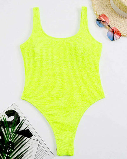 Women's Candy Color Fluorescent Pleated Fabric One-Piece Swimsuit