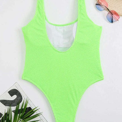 Women's Candy Color Fluorescent Pleated Fabric One-Piece Swimsuit