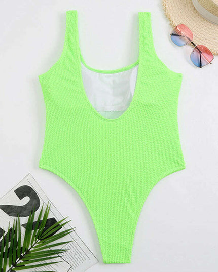 Women's Candy Color Fluorescent Pleated Fabric One-Piece Swimsuit