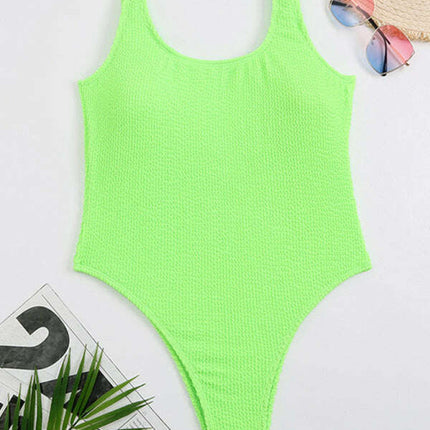 Women's Candy Color Fluorescent Pleated Fabric One-Piece Swimsuit