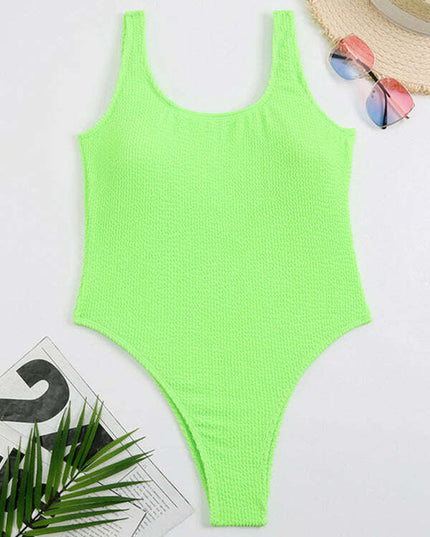 Women's Candy Color Fluorescent Pleated Fabric One-Piece Swimsuit