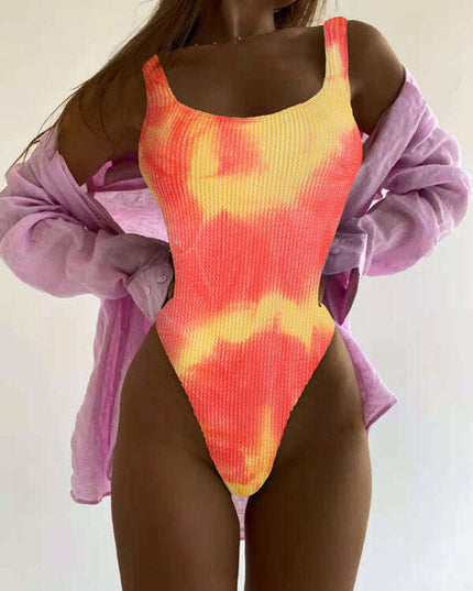 Women's Candy Color Fluorescent Pleated Fabric One-Piece Swimsuit