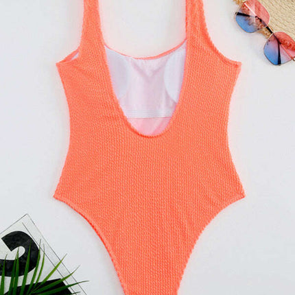 Women's Candy Color Fluorescent Pleated Fabric One-Piece Swimsuit