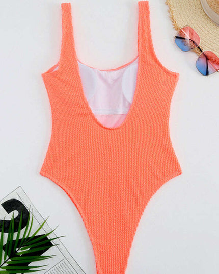 Women's Candy Color Fluorescent Pleated Fabric One-Piece Swimsuit