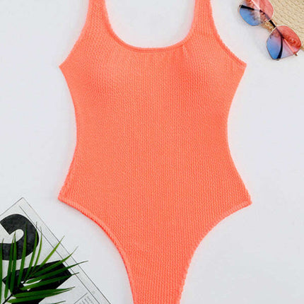 Women's Candy Color Fluorescent Pleated Fabric One-Piece Swimsuit