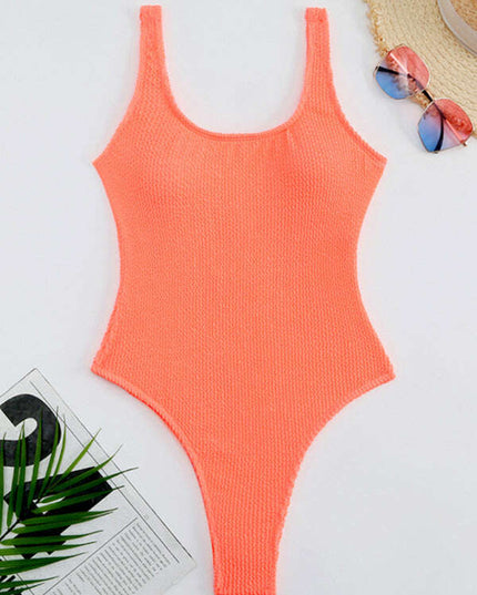 Women's Candy Color Fluorescent Pleated Fabric One-Piece Swimsuit