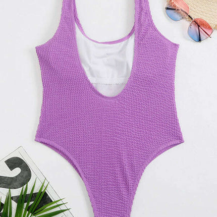 Women's Candy Color Fluorescent Pleated Fabric One-Piece Swimsuit