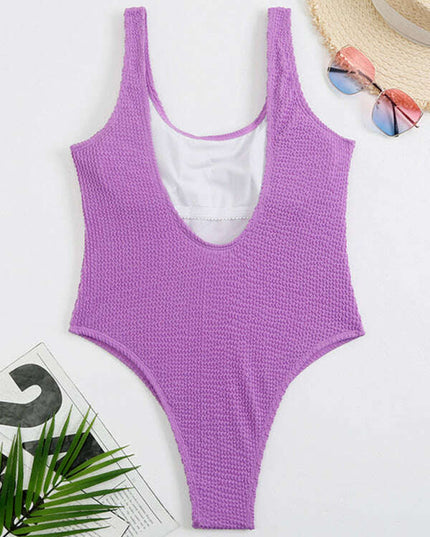 Women's Candy Color Fluorescent Pleated Fabric One-Piece Swimsuit