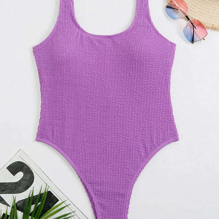 Women's Candy Color Fluorescent Pleated Fabric One-Piece Swimsuit