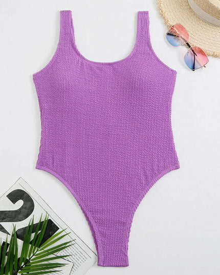 Women's Candy Color Fluorescent Pleated Fabric One-Piece Swimsuit