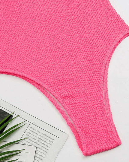 Women's Candy Color Fluorescent Pleated Fabric One-Piece Swimsuit