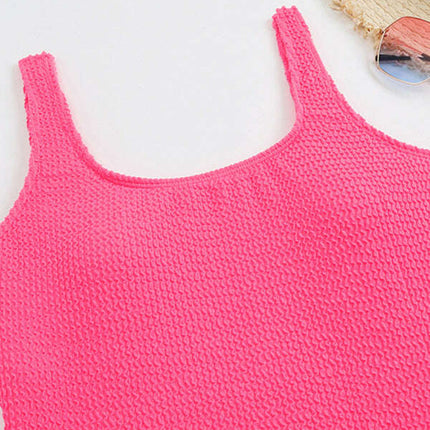 Women's Candy Color Fluorescent Pleated Fabric One-Piece Swimsuit