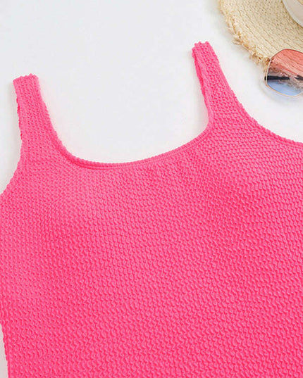 Women's Candy Color Fluorescent Pleated Fabric One-Piece Swimsuit