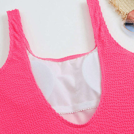 Women's Candy Color Fluorescent Pleated Fabric One-Piece Swimsuit