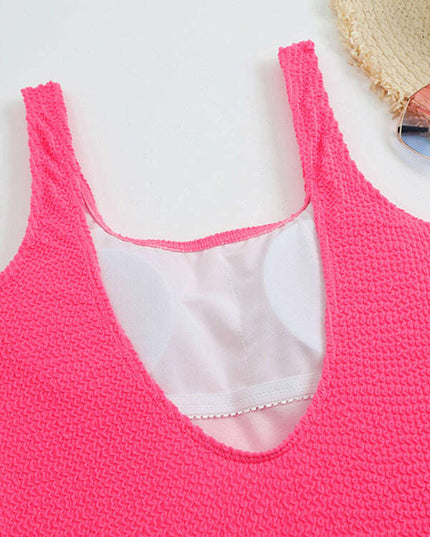Women's Candy Color Fluorescent Pleated Fabric One-Piece Swimsuit