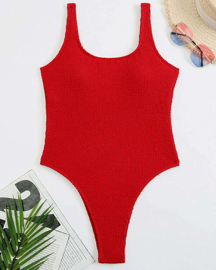 Women's Candy Color Fluorescent Pleated Fabric One-Piece Swimsuit